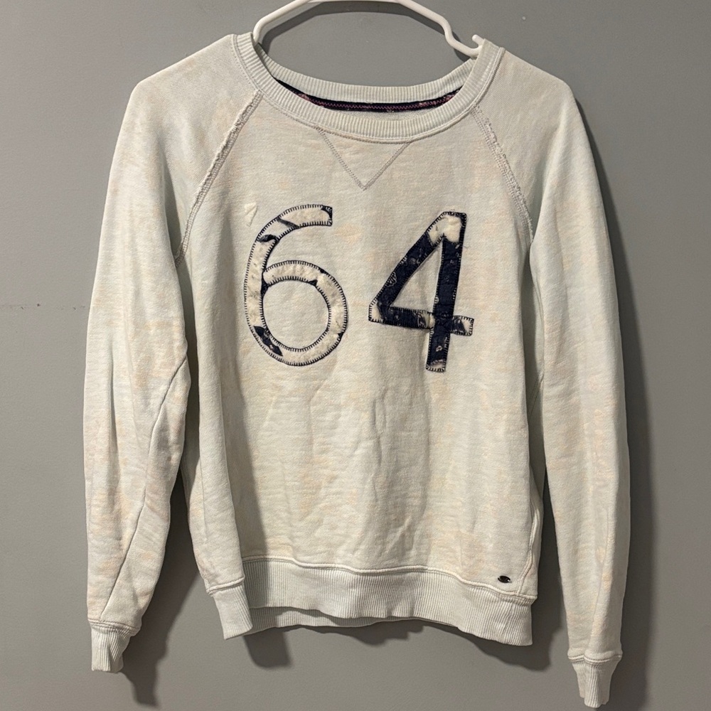 American Eagle Outfitters Vintage Style Light Blue Cream Sweatshirt Navy Print
